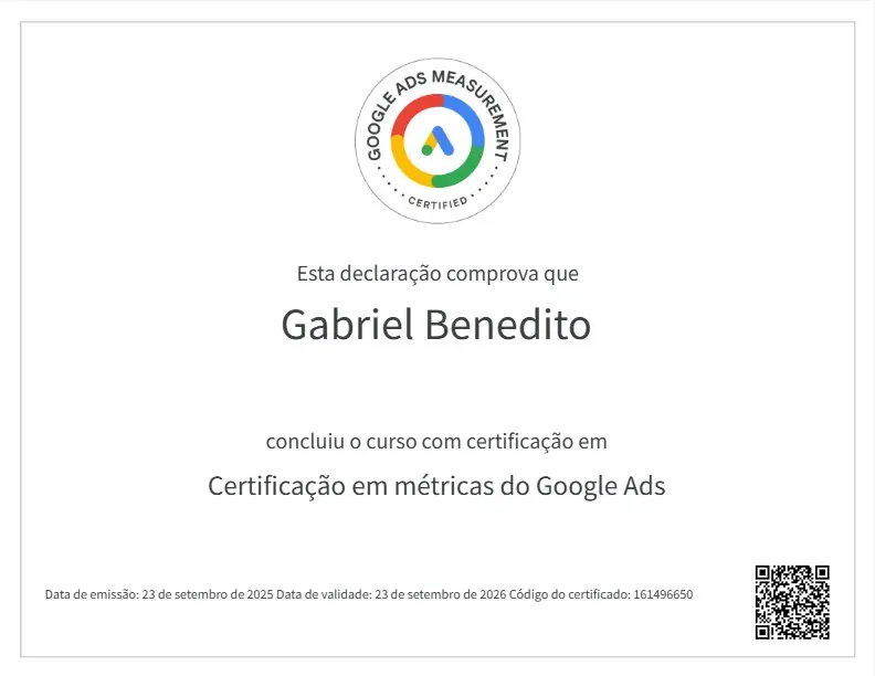 Certificação em métricas do Google Ads