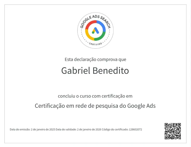 Certificação Google Ads em rede de pesquisa