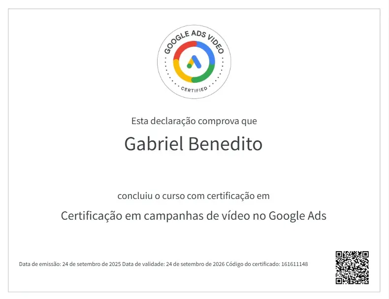 Certificação em campanhas de vídeo no Google Ads
